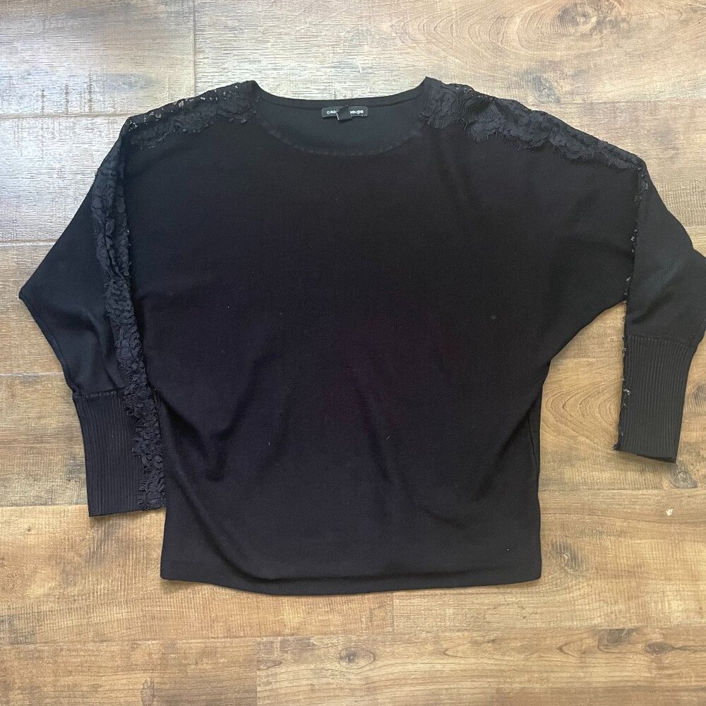 Cable & Gauge Black Lace Shoulder‎ Sweater | Women’s Size Small Pullover Top
